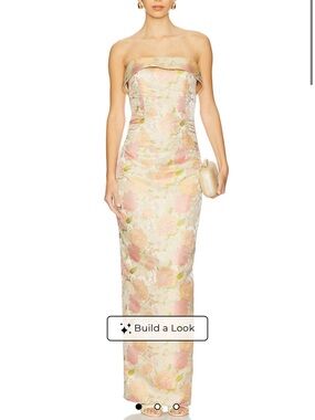 Katie May Strapless Floral Jacquard Gown in Pink and Cream
